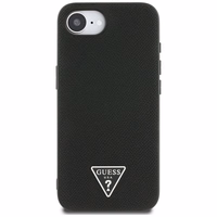 Guess Grained Triangle MagSafe dėklas telefonui iPhone 16e - juoda
