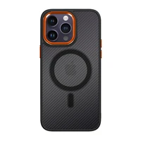 Tel Protect magnetinis anglies dėklas telefonui iPhone 15 Plus juodai oranžinės spalvos