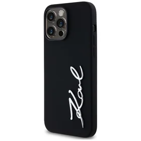 Karl Lagerfeld Silikoninis Metal Script Logo dėklas telefonui iPhone 14 Pro Max juodas
