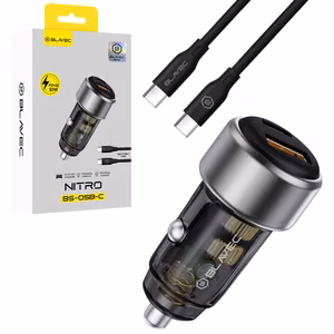 Blavec Automobilinis įkroviklis BS-05B-C Nitro - USB + Type C - QC 3.0 18W PD 65W su Type C to Type C cable (CCBS05BCN-UCB) juodas