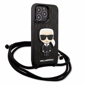 Karl Lagerfeld odinis monogramos lopas ir virvelė Iconik dėklas iPhone 13 Pro / 13 - juoda