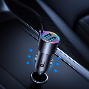 Automobilinis įkroviklis Joyroom „JR-CL25" juodas 17W (2xQC3.0 / su LED apšvietimu) + „Lightning" laidas 150cm