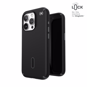 Speck Presidio2 Pro ClickLock MagSafe dėklas, skirtas iPhone 15 Pro, juodos ir skalūno pilkos spalvų