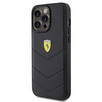 Ferrari dygsniuotas metalo logotipa dėklas iPhone 15 Pro Max – juodas