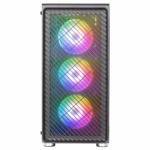 Mars Gaming MC-F ATX žaidimų pus-bokštelio korpusas, pilnas grūdintas stiklas, metalinė tinklelį priekyje, 4× 120 mm ARGB ventiliatoriai, juodas