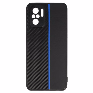Tel Protect CARBON dėklas telefonui Xiaomi Redmi Note 10/Note 10S/Poco M5S juodas su mėlyna juostele
