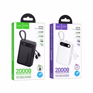 Išorinė baterija Hoco 20000 mAh QC PD 2A 22,5W su integruotais laidais USB C + Lightning J171A juoda
