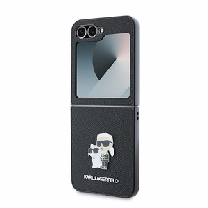Karl Lagerfeld Saffiano metalinio ženklo dėklas telefonui Samsung Galaxy Z Flip 6 - juoda