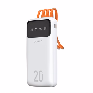 Didelės talpos išorinė baterija Dudao 20000mAh su 3 integruotais laidais USB-C + micro USB