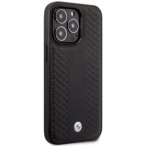 Dėklas telefonui BMW BMHMP14L22RFGK iPhone 14 Pro 6.1" juodas/juodas odos deimantų raštas MagSafe