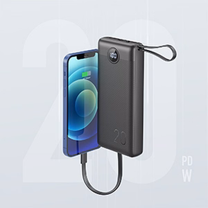VEGER Išorinė baterija 20000 mAh su įmontuotu kabeliu Micro USB / Type C / Lightning C20 (W2047 / W2059) juoda