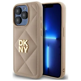 DKNY Quilted Stack Logo dėklas telefonui iPhone 15 Pro - smėlio spalvos