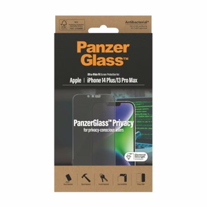 PanzerGlass Ultra-Wide Fit antibakterinis privatumo grūdintas stiklas iPhone 14 Plus / 13 Pro Max telefonui