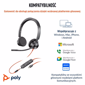 HP Poly „Poly Blackwire 3325 Stereo“ „Microsoft Teams“ sertifikuotos „USB-C“ ausinės + 3,5 mm kištukas + „USB-C/A“ adapteris