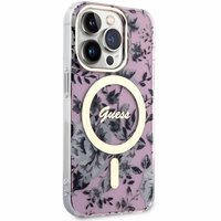 Guess GUHMP14LHCFWSP iPhone 14 Pro 6.1" rožinis/rožinis kietas dėklas Gėlės MagSafe