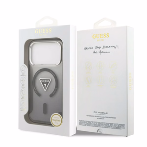 GUESS magnetinis dėklas telefonui IPHONE 17 Pro, suderinamas su MagSafe GUHMP17LHGTMLCGK (IML gradientinis dėklas su trikampiu logotipu) juodas