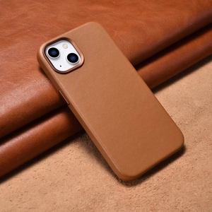 iCarer Dėklas Odinis viršelis iPhone 14 Plus rudas (suderinamas su MagSafe)