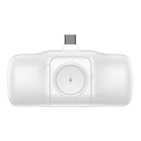 Wozinsky WF16-YCS 5000mAh 15W USB-C mini išorinė baterija su įmontuotu USB-C kabeliu ir Apple Watch įkrovikliu - balta