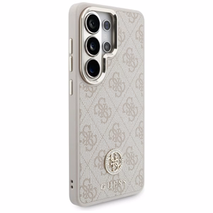 Guess 4G Big Rhinestone Triangle Strap MagSafe dėklas + dirželis Samsung Galaxy S26 Ultra rožinis