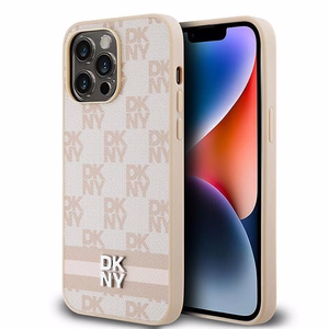 DKNY Odinis languotas mono raštas ir spausdintos juostos dėklas telefonui iPhone 14 Pro Max - rožinis