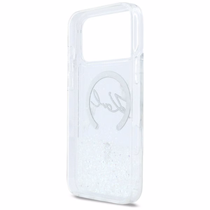 Karl Lagerfeld Liquid Glitter Karl Script Logo MagSafe Dėklas for iPhone 17 Pro Max - Clear