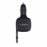 VEGER automobilinis įkroviklis su USB-C kabeliu (USB-C / Lightning) QC PD 84W CC89 juodas