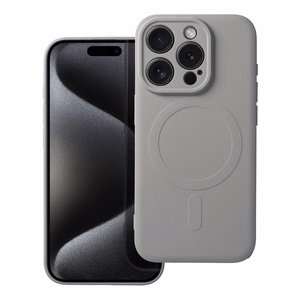 SILICONE MAG COVER dėklas telefonui suderinamas su MagSafe iPhone 15 Pro pilkas titano