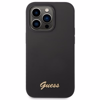 Guess GUHCP14XSLSMK iPhone 14 Pro Max 6.7" juodas kietasis dėklas silikoninis Vintage Gold Logo
