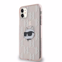 Karl Lagerfeld IML Choupette galvos ir monogramos dėklas iPhone 11 / Xr - rožinė