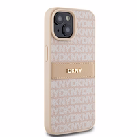 DKNY Odinis mono juosta ir metalinis logotipas dėklas telefonui iPhone 15 / 14 / 13 - rožinis