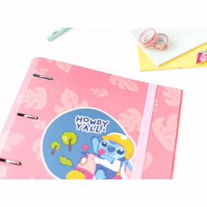 Disney Stitch A4 segtuvas su 4 žiedais ir elastine juostele