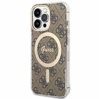 Rinkinys Guess GUBPP13LH4EACSW dėklas + įkroviklis iPhone 13 Pro rudas kietas dėklas su 4G raštu Magnetinis
