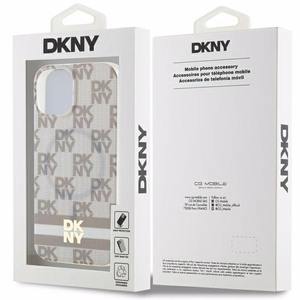 DKNY IML languotas mono raštas ir margintos juostos magnetinis dėklas telefonui iPhone 15 / 14 / 13 - smėlinis