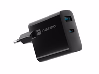 "NATEC RIBERA GAN CHARGER" 1x USB-A + 1x USB-C 45W BLACK