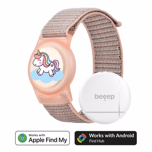 Поисковая метка Beeep OneTag с детским браслетом на застёжке Velcro, Unicorn, Apple Find My / Android