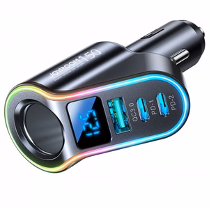 Automobilinis įkroviklis Joyroom „JR-CL21" juodas 150W (2xPD / 1xUSB / papildomas prievadas / LED)
