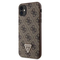 Guess GUHCN61P4TDSCPW dėklas iPhone 11 / Xr - rudas kryžminis 4G metalinis logotipas