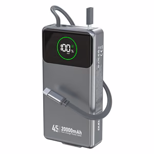 Dudao K31 Pro 45W 20000mAh Power Bank with Built-in Retractable USB-C Cable - Gray