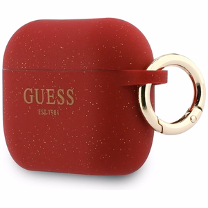 Guess Silikoninis Glitter Ring Dėklas for AirPods Pro 3 - raudonas and Glitter
