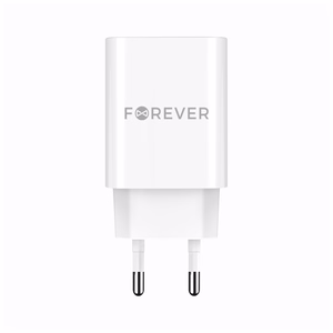 Forever TC-07-30AC PD QC įkroviklis 1x USB-C 1x USB 30W baltas + USB-C - USB-C laidas 60W
