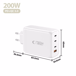 "Tech-Protect NC200W-GaN" 4 prievadų 200 W sieninis įkroviklis - baltas