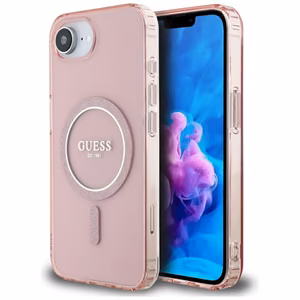 Оригинальный чехол GUESS IML Glitter Circle MagSafe для iPhone 17e/16e розовый