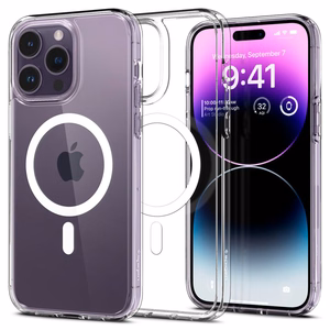 Spigen Ultra Hybrid Magnetinis dėklas su MagSafe iPhone 14 Pro - skaidrus/baltas