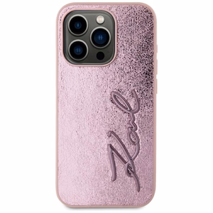 Karl Lagerfeld Wrinkled Metal Signature dėklas telefonui iPhone 15 Pro - rožinė