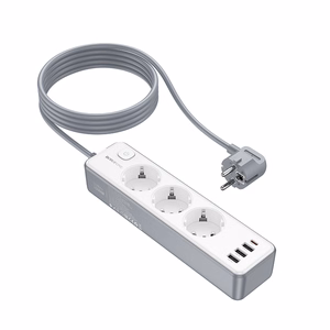 "Borofone" maitinimo juosta BAC9 - 3 lizdai 240V + 3xUSB + C tipo - PD 20W 2 metrai, juoda