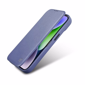 iCarer CE Premium odinis folio dėklas iPhone 14 Pro Max magnetinis atverčiamas odinis folio dėklas MagSafe šviesiai violetinė