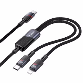 Laidas 2in1 USB C į USB C + Lightning Hoco 5A 100W 1,2 m U139 juodas