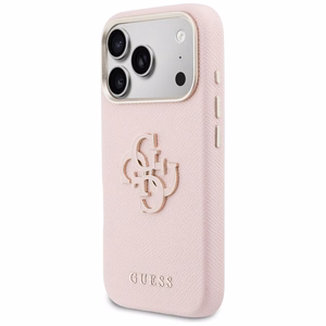 Dėklas Guess PU Grained 4G Resin Metal Logo Apple iPhone 17 Pro Max rožinis