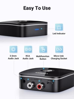 Bluetooth adapteris imtuvas Ugreen CM123 2xRCA/AUX Bluetooth 5.0 juodas (30445)