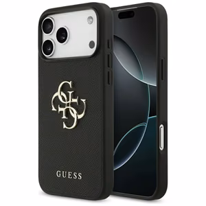 Guess Grūdėtas Didelis 4G ir Klasikinis Logotipas dėklas telefonui iPhone 17 Pro Max - juodas